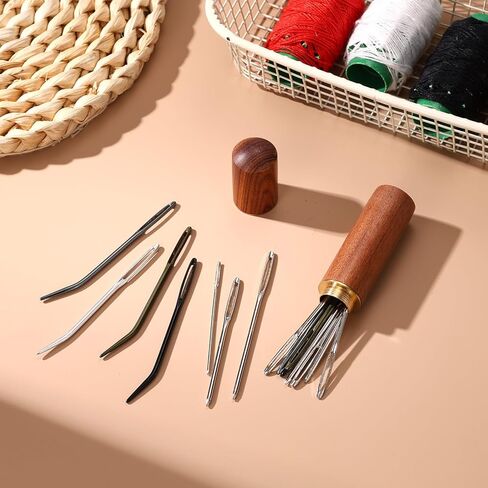17pcs Large Eye Sewing Needles Kit, Include Curved Tapestry Needle & Straight Blunt Needle Sharp Large-Eye Hand Knitting Needles with Wooden Case for Crochet Projects in Kuwait