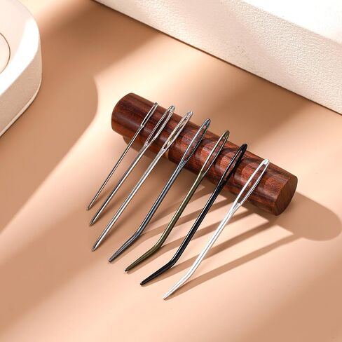 17pcs Large Eye Sewing Needles Kit, Include Curved Tapestry Needle & Straight Blunt Needle Sharp Large-Eye Hand Knitting Needles with Wooden Case for Crochet Projects in Kuwait