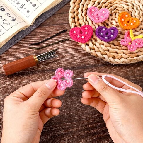17pcs Large Eye Sewing Needles Kit, Include Curved Tapestry Needle & Straight Blunt Needle Sharp Large-Eye Hand Knitting Needles with Wooden Case for Crochet Projects in Kuwait