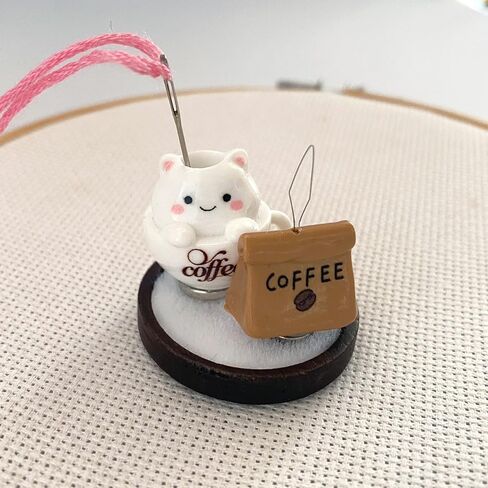 Cup Cat Magnetic Needle Holder White Round Needle Minder and Coffee Threader for Cross Stitch Sewing Needlework Craft Supplies in Kuwait