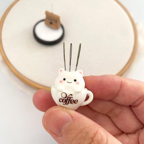 Cup Cat Magnetic Needle Holder White Round Needle Minder and Coffee Threader for Cross Stitch Sewing Needlework Craft Supplies in Kuwait