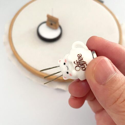 Cup Cat Magnetic Needle Holder White Round Needle Minder and Coffee Threader for Cross Stitch Sewing Needlework Craft Supplies in Kuwait