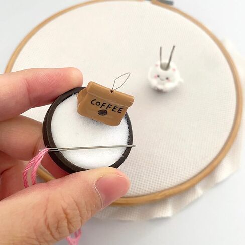 Cup Cat Magnetic Needle Holder White Round Needle Minder and Coffee Threader for Cross Stitch Sewing Needlework Craft Supplies in Kuwait
