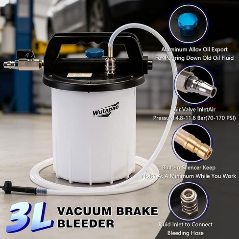 3L Vacuum Brake Bleeder Kit with 1L Refilling Bottle for Brake Fluid Bleeding – One-Person Operation, Includes 13 Adapters and Air Coupler, Brake Bleeding Tool for Various Vehicles and Motorcycles in Kuwait