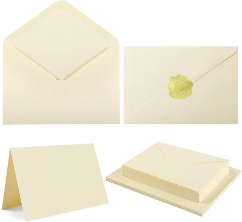 AZUREAL Note Cards with Envelopes 30P, A6 Cards and Envelopes with Matching Stickers, Folded Blank Thank You Cards for Wedding, Invitations, Baby Showers, Birthday, Business(Cream) in Kuwait