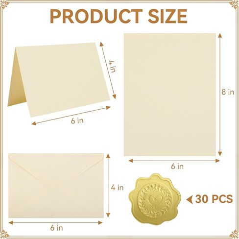 AZUREAL Note Cards with Envelopes 30P, A6 Cards and Envelopes with Matching Stickers, Folded Blank Thank You Cards for Wedding, Invitations, Baby Showers, Birthday, Business(Cream) in Kuwait