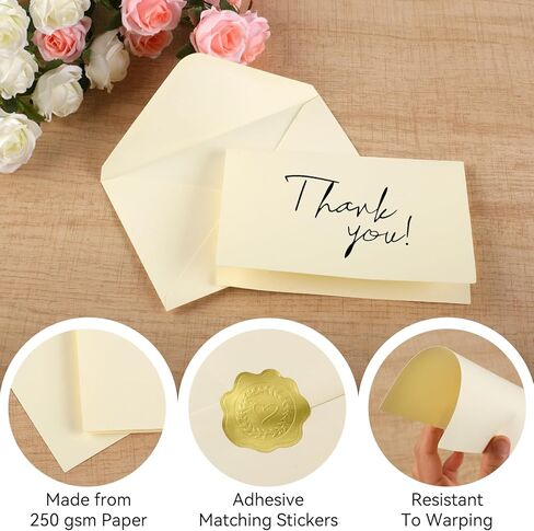 AZUREAL Note Cards with Envelopes 30P, A6 Cards and Envelopes with Matching Stickers, Folded Blank Thank You Cards for Wedding, Invitations, Baby Showers, Birthday, Business(Cream) in Kuwait