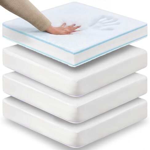 SiliFine 4 Pcs Memory Foam Chair Replacement, 5 Layer High Density Upholstery Foam Chair Memory Foams Cushion, 18"x18"x2" Square Foams with Removable Cover, DIY Cut for Chairs in Kuwait