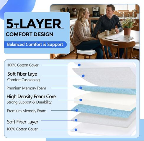 SiliFine 4 Pcs Memory Foam Chair Replacement, 5 Layer High Density Upholstery Foam Chair Memory Foams Cushion, 18"x18"x2" Square Foams with Removable Cover, DIY Cut for Chairs in Kuwait