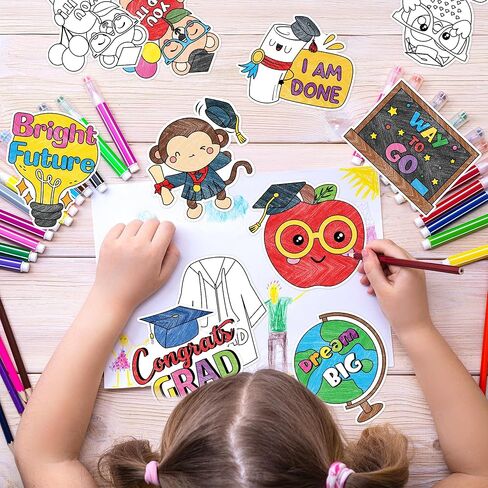مجموعة فنون تلوين التخرج من رياض الأطفال - 30 قطعة مغناطيس تلوين DIY للأطفال بالجملة، موضوع التخرج في مرحلة ما قبل المدرسة، لون مغناطيساتك الخاصة لتزيين حفلات الثلاجة والأنشطة المدرسية in Kuwait