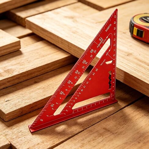 7 Inch Aluminum Triangle Square Ruler, 90 Degree Carpenter Angle Tool, Red Inch Measuring Layout Ruler, Thickened Precision Straight Edge, Woodworking Square for DIY Craft and Furniture Work in Kuwait