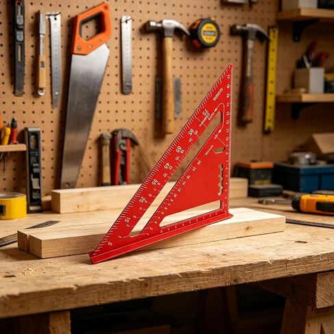 7 Inch Aluminum Triangle Square Ruler, 90 Degree Carpenter Angle Tool, Red Inch Measuring Layout Ruler, Thickened Precision Straight Edge, Woodworking Square for DIY Craft and Furniture Work in Kuwait