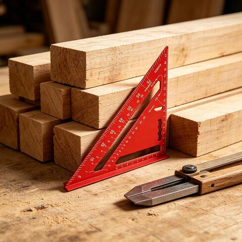 7 Inch Aluminum Triangle Square Ruler, 90 Degree Carpenter Angle Tool, Red Inch Measuring Layout Ruler, Thickened Precision Straight Edge, Woodworking Square for DIY Craft and Furniture Work in Kuwait