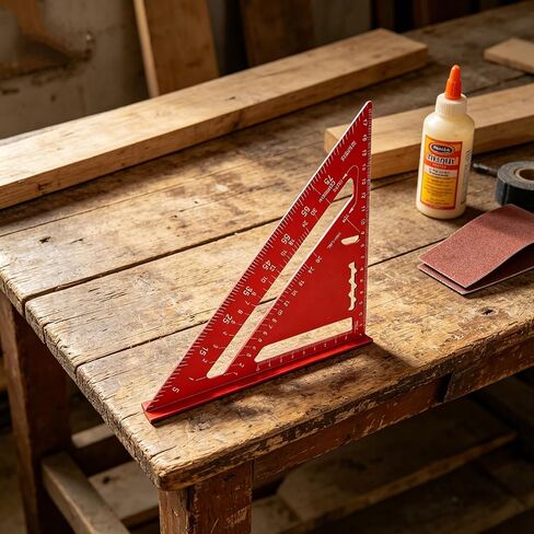 7 Inch Aluminum Triangle Square Ruler, 90 Degree Carpenter Angle Tool, Red Inch Measuring Layout Ruler, Thickened Precision Straight Edge, Woodworking Square for DIY Craft and Furniture Work in Kuwait