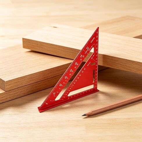 7 Inch Aluminum Triangle Square Ruler, 90 Degree Carpenter Angle Tool, Red Inch Measuring Layout Ruler, Thickened Precision Straight Edge, Woodworking Square for DIY Craft and Furniture Work in Kuwait