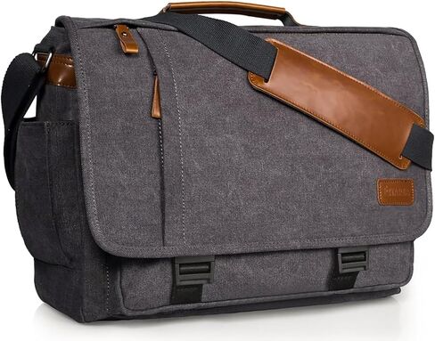 ESTARER Men Messenger Bag 17-17.3 Inch Laptop Bag Water-resistant Canvas Computer Shoulder Bag Briefcase for Work College Travel, Grey in Kuwait