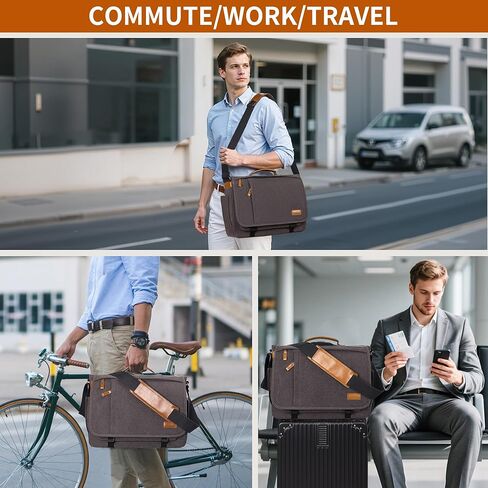 ESTARER Men Messenger Bag 17-17.3 Inch Laptop Bag Water-resistant Canvas Computer Shoulder Bag Briefcase for Work College Travel, Grey in Kuwait