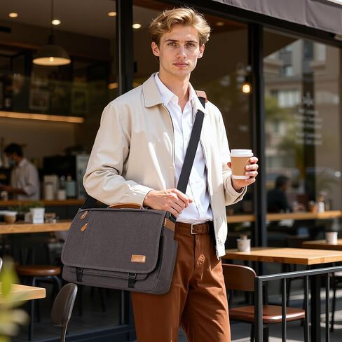 ESTARER Men Messenger Bag 17-17.3 Inch Laptop Bag Water-resistant Canvas Computer Shoulder Bag Briefcase for Work College Travel, Grey in Kuwait