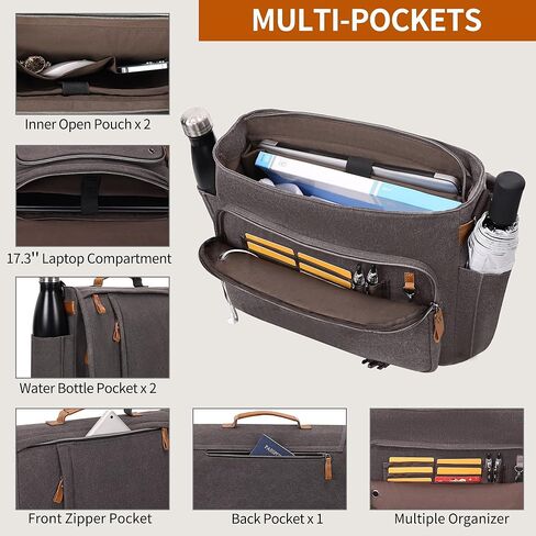 ESTARER Men Messenger Bag 17-17.3 Inch Laptop Bag Water-resistant Canvas Computer Shoulder Bag Briefcase for Work College Travel, Grey in Kuwait