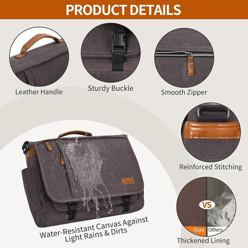 ESTARER Men Messenger Bag 17-17.3 Inch Laptop Bag Water-resistant Canvas Computer Shoulder Bag Briefcase for Work College Travel, Grey in Kuwait