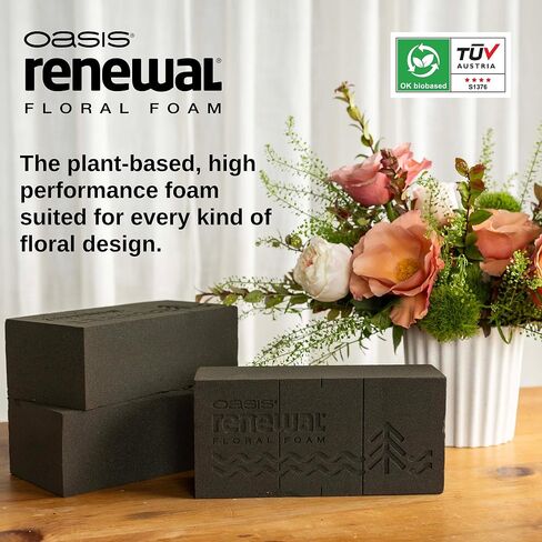 OASIS® Renewal™ Floral Foam, 20 Brick Case– Plant‑Based Professional Florist Foam,No Dyes or Colorants, Excellent Flower Life, Non‑Toxic & Certified OK Biobased in Kuwait