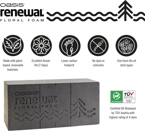 OASIS® Renewal™ Floral Foam, 20 Brick Case– Plant‑Based Professional Florist Foam,No Dyes or Colorants, Excellent Flower Life, Non‑Toxic & Certified OK Biobased in Kuwait