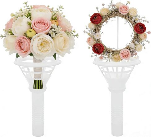 DIY Bridal Bouquet Holder, 2Pcs White Handheld Floral Handle for Wedding Flower Arrangement Bouquet Holder for Bride Wedding Floral Holder in Kuwait