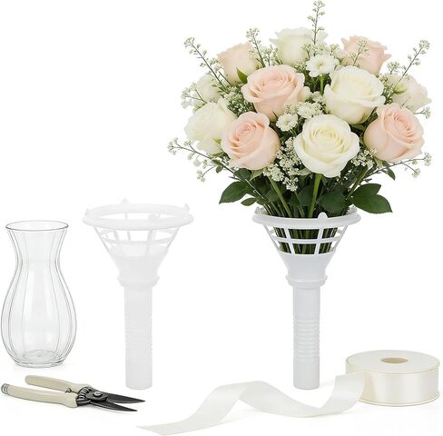 DIY Bridal Bouquet Holder, 2Pcs White Handheld Floral Handle for Wedding Flower Arrangement Bouquet Holder for Bride Wedding Floral Holder in Kuwait