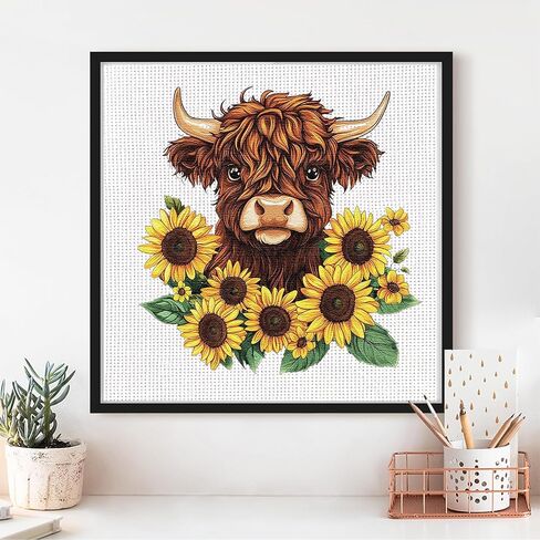 Cross Stitch Kits - Cute Cow Sunflower Series | Beginner DIY Embroidery Kit with 11CT Fabric & Vibrant Threads | DIY Mindful Gift for Home/Office Decor 9.45 x 9.45 Inch-3-15 in Kuwait