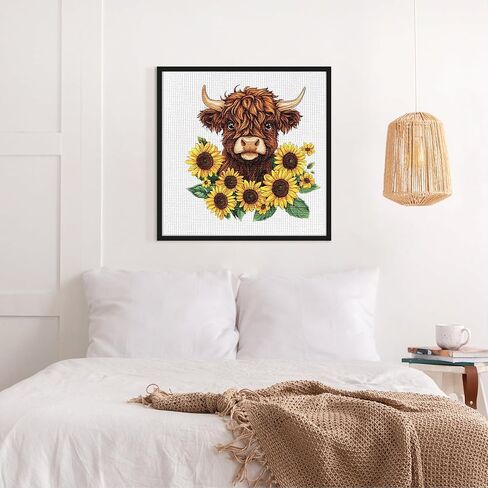Cross Stitch Kits - Cute Cow Sunflower Series | Beginner DIY Embroidery Kit with 11CT Fabric & Vibrant Threads | DIY Mindful Gift for Home/Office Decor 9.45 x 9.45 Inch-3-15 in Kuwait
