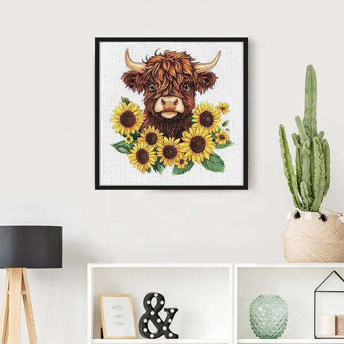 Cross Stitch Kits - Cute Cow Sunflower Series | Beginner DIY Embroidery Kit with 11CT Fabric & Vibrant Threads | DIY Mindful Gift for Home/Office Decor 9.45 x 9.45 Inch-3-15 in Kuwait