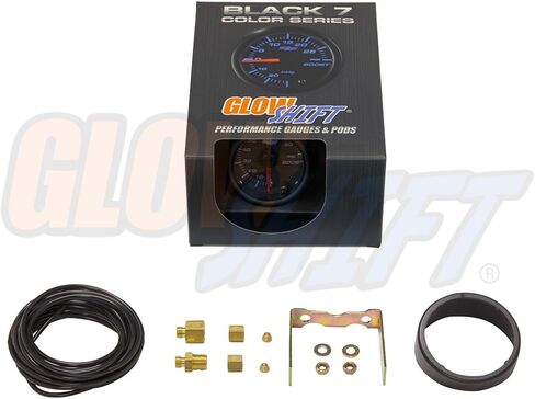 مجموعة قياس GlowShift Black 7 Color 100 PSI Turbo Boost - تتضمن خرطوم ميكانيكي وتركيبات - قرص أسود - عدسة شفافة - لشاحنات الديزل - 2-1/16 بوصة 52 مم in Kuwait
