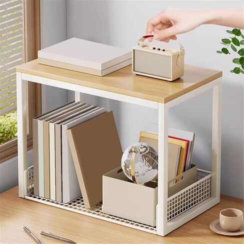 Bookcase Tabletop Double Layer Iron Bookshelf Office Document Organizer Shelf Modern in Kuwait