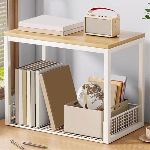 Bookcase Tabletop Double Layer Iron Bookshelf Office Document Organizer Shelf Modern in Kuwait