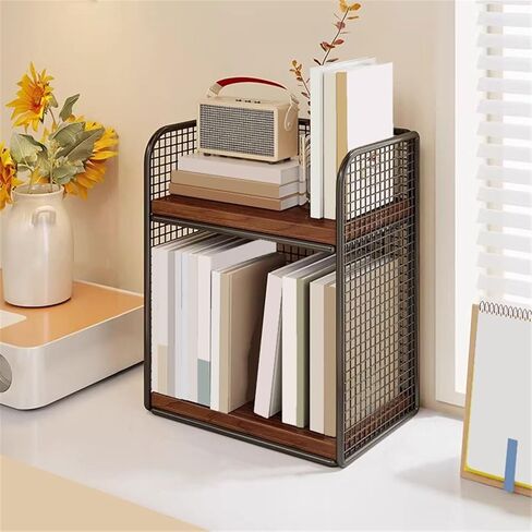 Bookcase Double Layer Iron Desk Storage Organizer, Home Bookshelf Display Rack Modern in Kuwait