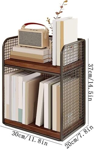 Bookcase Double Layer Iron Desk Storage Organizer, Home Bookshelf Display Rack Modern in Kuwait