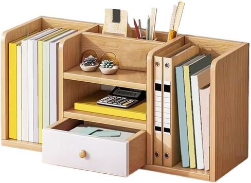 Bookcase Desktop Symmetrical Bookshelf Density Board Storage Rack for Dorm Office with Drawer Modern in Kuwait
