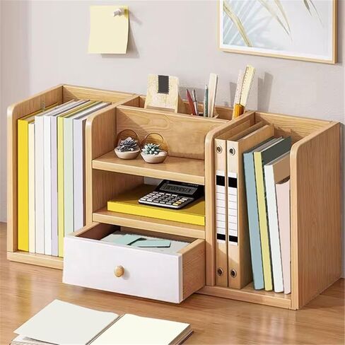 Bookcase Desktop Symmetrical Bookshelf Density Board Storage Rack for Dorm Office with Drawer Modern in Kuwait