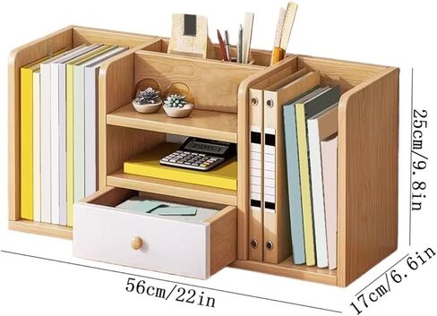 Bookcase Desktop Symmetrical Bookshelf Density Board Storage Rack for Dorm Office with Drawer Modern in Kuwait