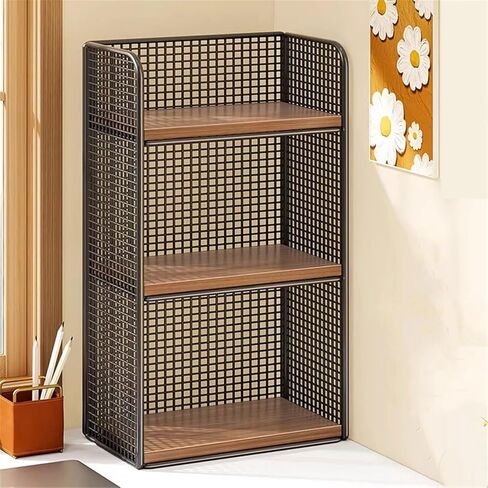 Bookcase Three Layer Vertical Desktop Iron Office Bookshelf Home Organizer Shelf Modern in Kuwait