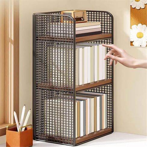 Bookcase Three Layer Vertical Desktop Iron Office Bookshelf Home Organizer Shelf Modern in Kuwait