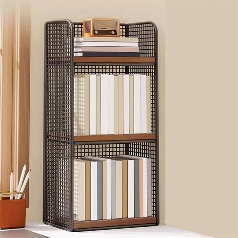 Bookcase Three Layer Vertical Desktop Iron Office Bookshelf Home Organizer Shelf Modern in Kuwait