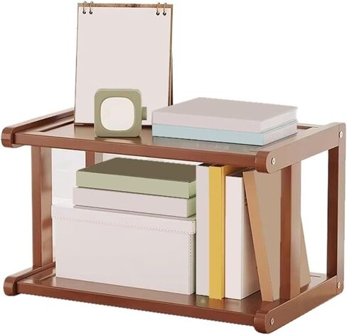 Bookcase Minimalist 2 Tiers Small Bookshelf Bamboo Storage Rack for Living Room Office Modern in Kuwait