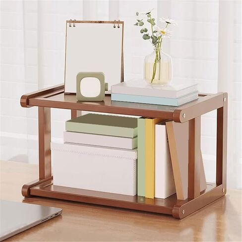 Bookcase Minimalist 2 Tiers Small Bookshelf Bamboo Storage Rack for Living Room Office Modern in Kuwait