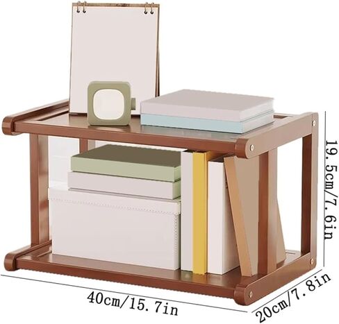Bookcase Minimalist 2 Tiers Small Bookshelf Bamboo Storage Rack for Living Room Office Modern in Kuwait
