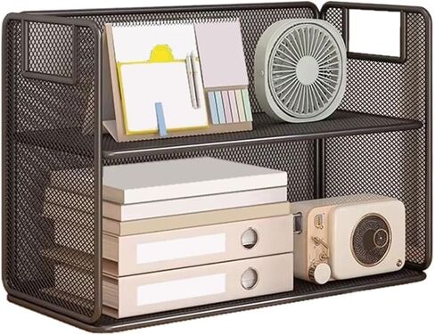 Bookcase Hollowed-Out Grid Iron Bookshelf Office Minimalist Two Layers Storage Rack Modern in Kuwait