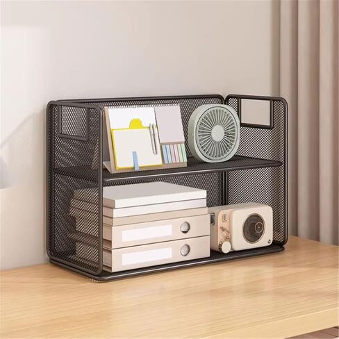 Bookcase Hollowed-Out Grid Iron Bookshelf Office Minimalist Two Layers Storage Rack Modern in Kuwait