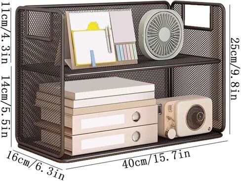Bookcase Hollowed-Out Grid Iron Bookshelf Office Minimalist Two Layers Storage Rack Modern in Kuwait