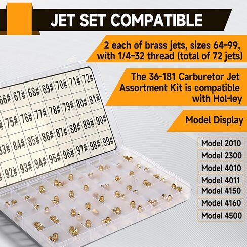 36-181 Carburetor Main Jet Assortment Kit #64-99 (72pcs), 1/4"-32 Fine Thread Brass Metering Jets Compatible with Holley 2010 2300 4150 4160 4500, Tuning Set for MT Performance in Kuwait
