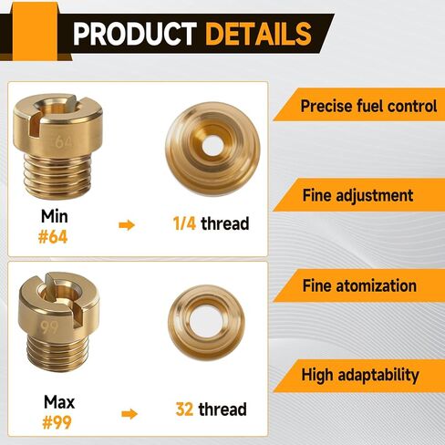 36-181 Carburetor Main Jet Assortment Kit #64-99 (72pcs), 1/4"-32 Fine Thread Brass Metering Jets Compatible with Holley 2010 2300 4150 4160 4500, Tuning Set for MT Performance in Kuwait